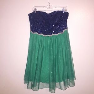 Deb homecoming formal dance sequins rhinestones glitter strapless dress SIZE 16